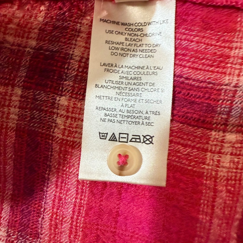Pilcro Button Down Shirt Womens Small Pink Plaid Dual Pocket Anthropologie - Picture 9 of 10